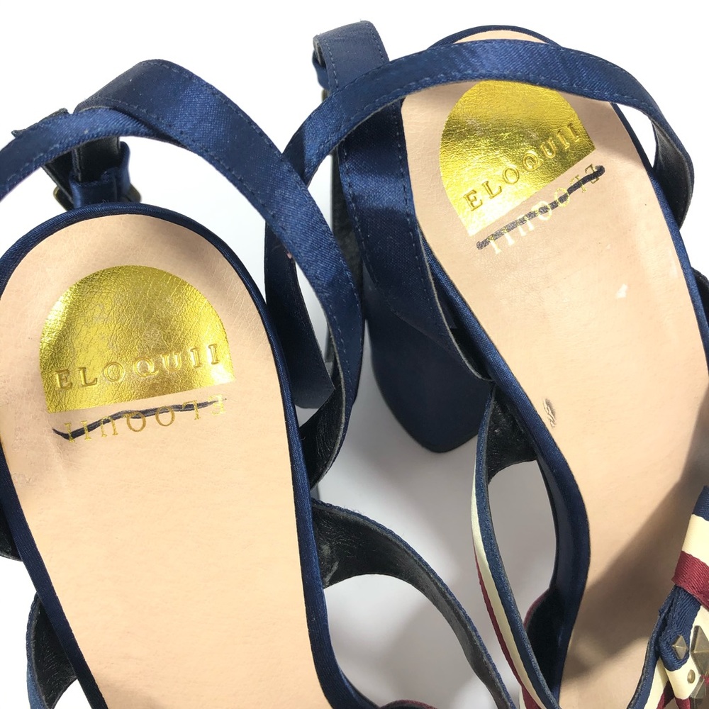 NWOB Eloquii Jules Blue Red White Stud Block Heels - Picture 3 of 8
